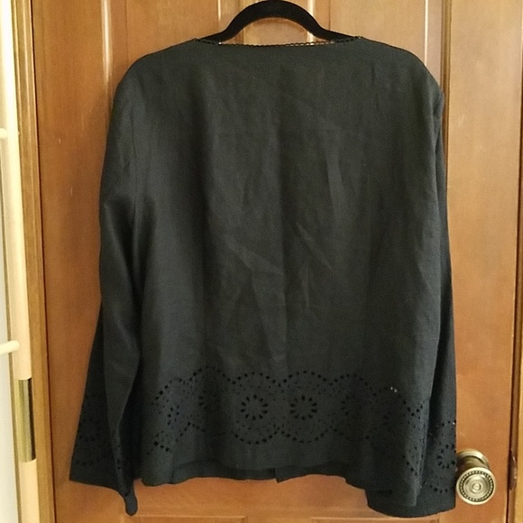 70. Laura Ashley jacket, collar-less black linen, laser cut, EUC - Picture 8 of 11